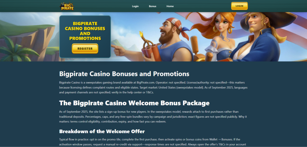 BigPirate sweepstakes casino